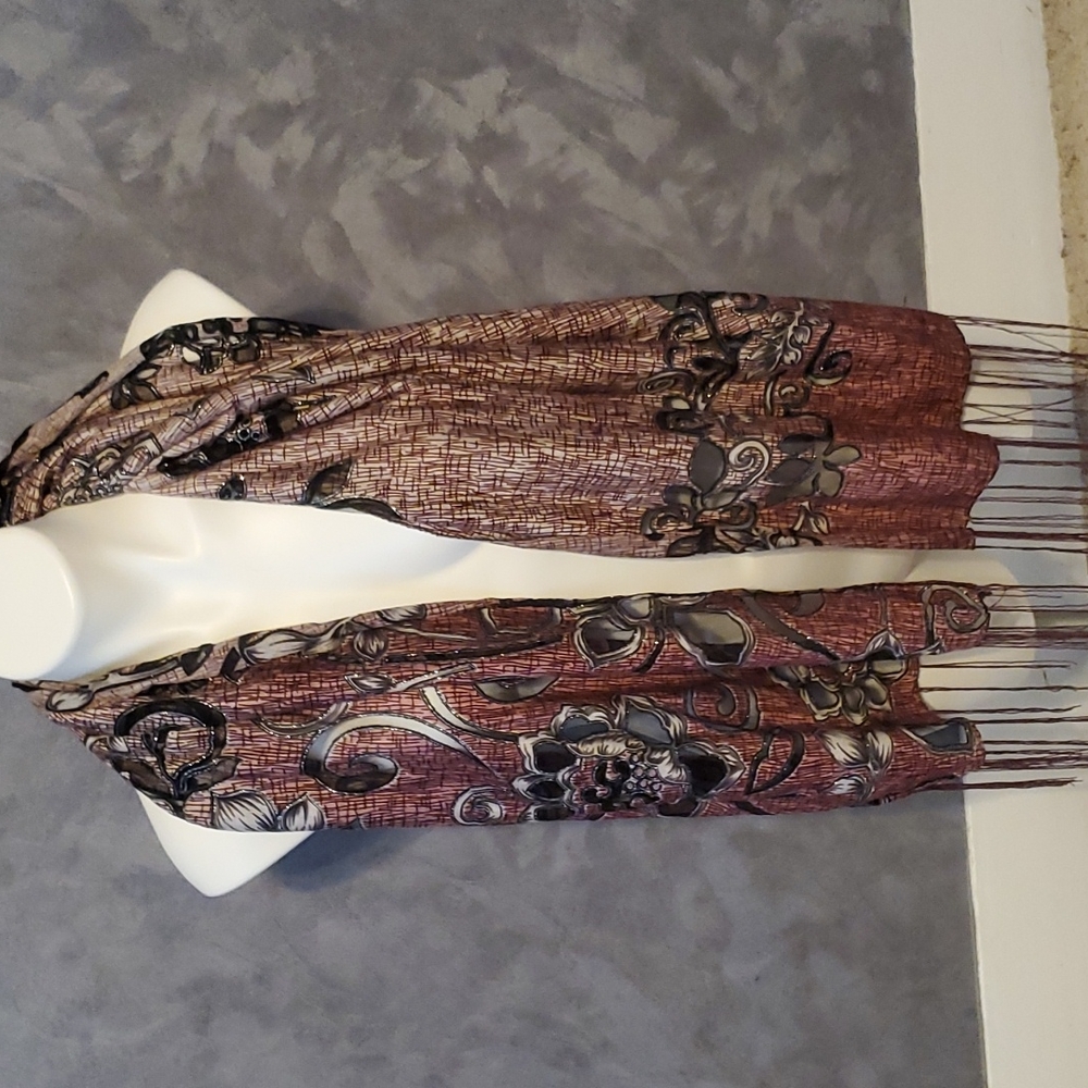 Lovely Purple Black Mettalic Look Fringe Fancy Scarf